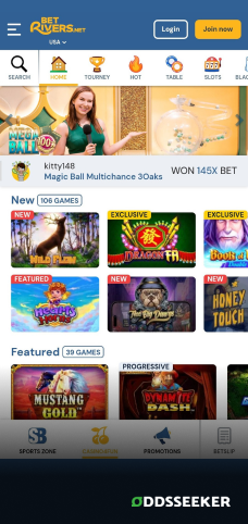A screenshot of the mobile login page for Rivers Casino4Fun